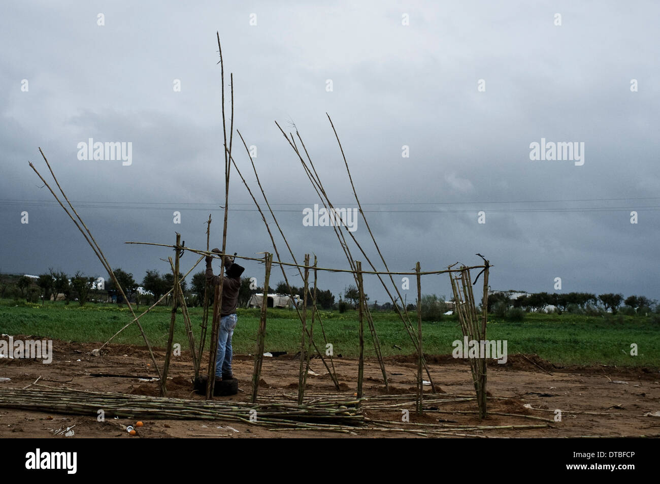 African immigrants live in plastic huts in a shanty campsite in Lepe, Huelva, Spain, waiting for