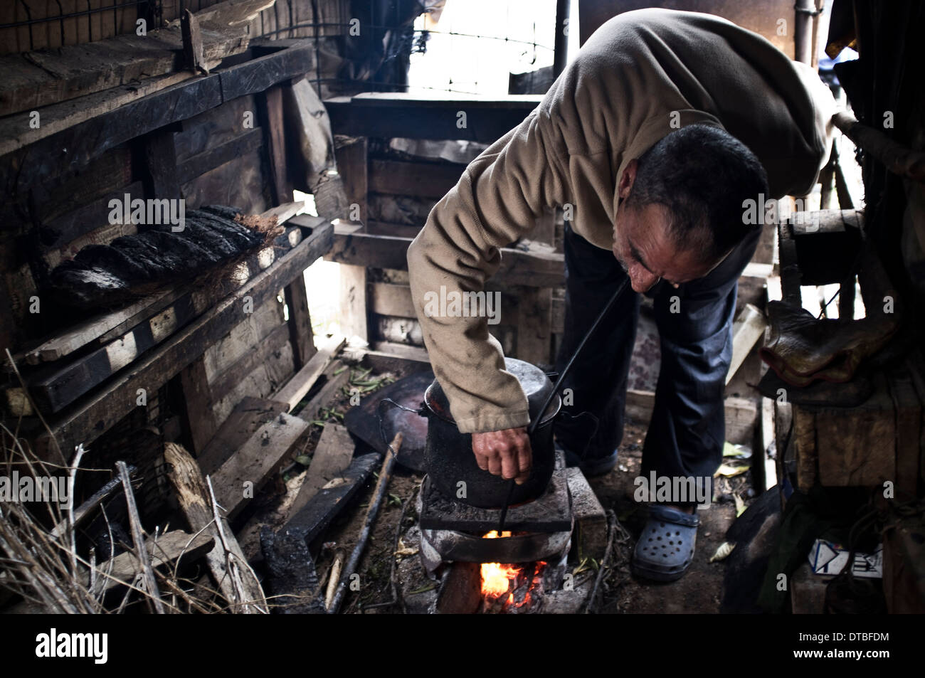 African immigrants live in plastic huts in a shanty campsite in Lepe, Huelva, Spain, waiting for