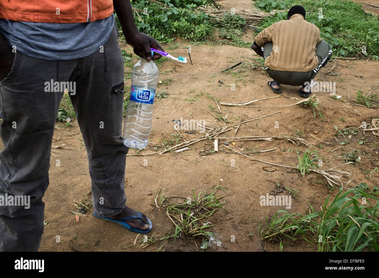 African immigrants live in plastic huts in a shanty campsite in Lepe, Huelva, Spain, waiting for