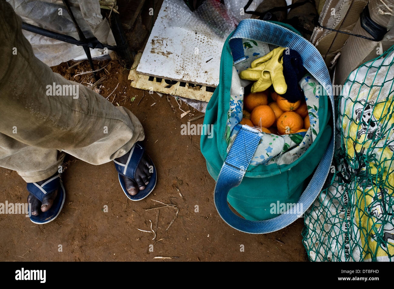 African immigrants live in plastic huts in a shanty campsite in Lepe, Huelva, Spain, waiting for