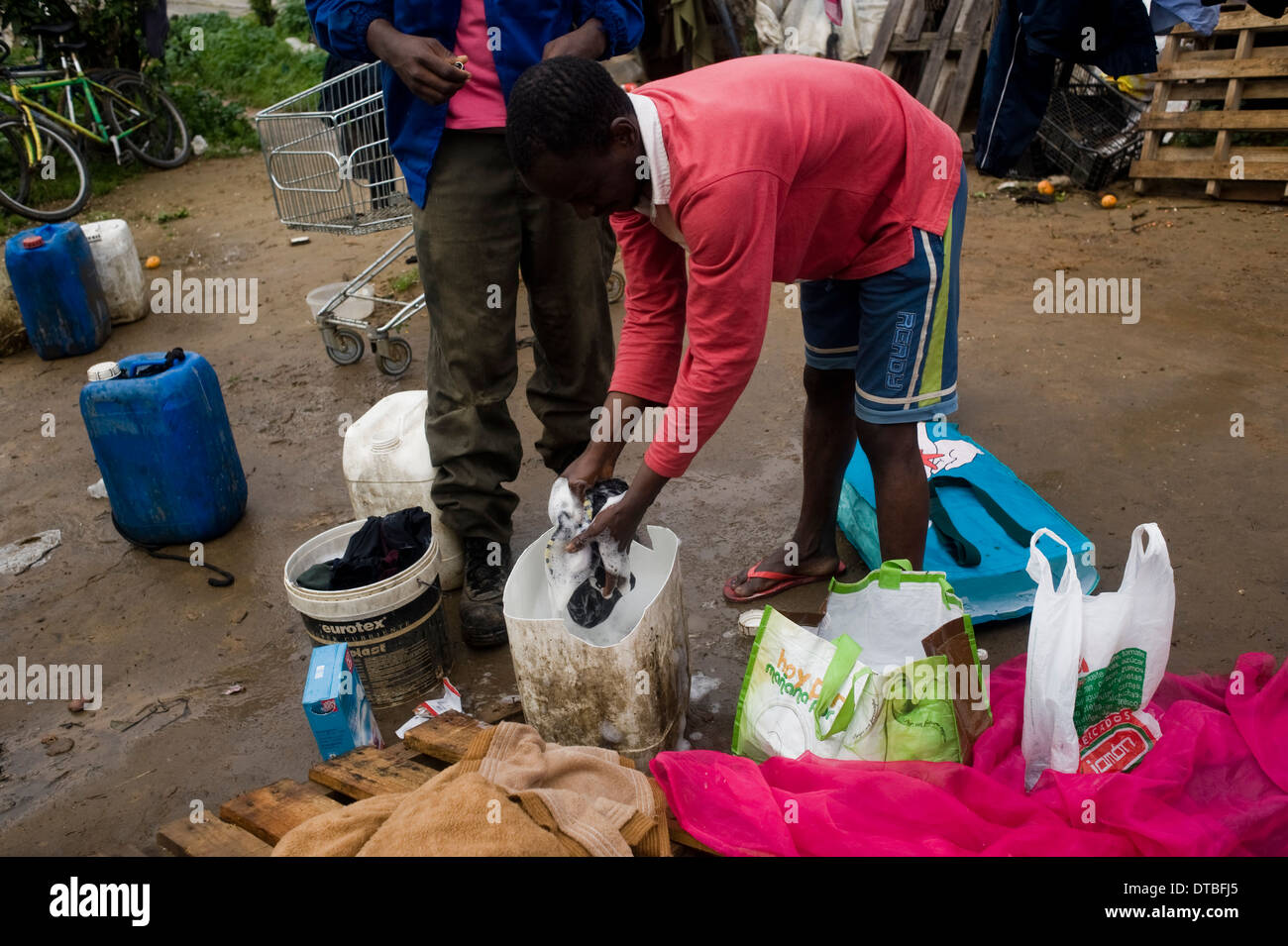 African immigrants live in plastic huts in a shanty campsite in Lepe, Huelva, Spain, waiting for