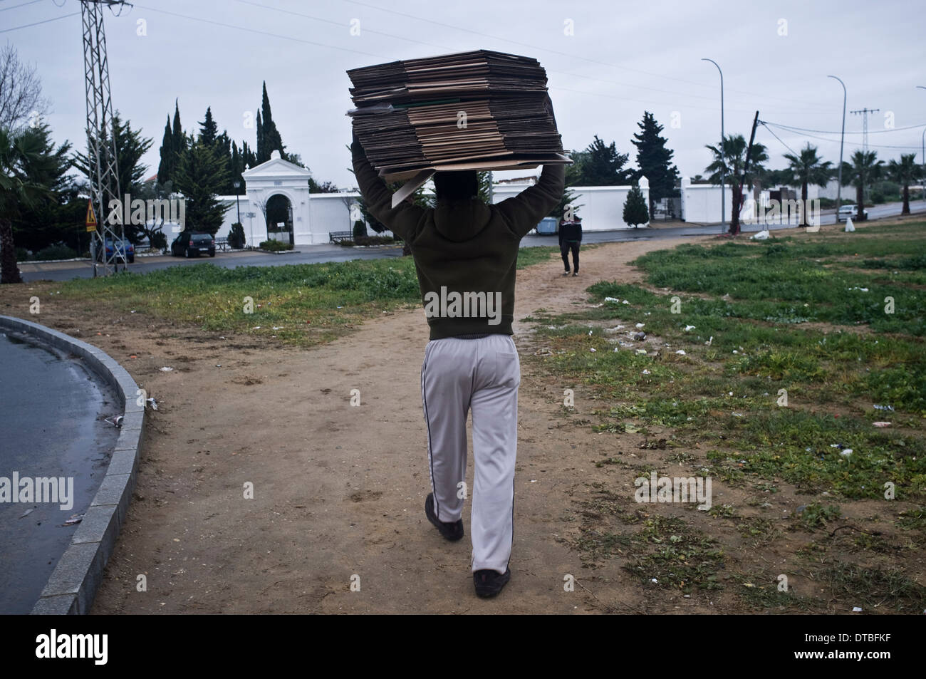 African immigrants live in plastic huts in a shanty campsite in Lepe, Huelva, Spain, waiting for
