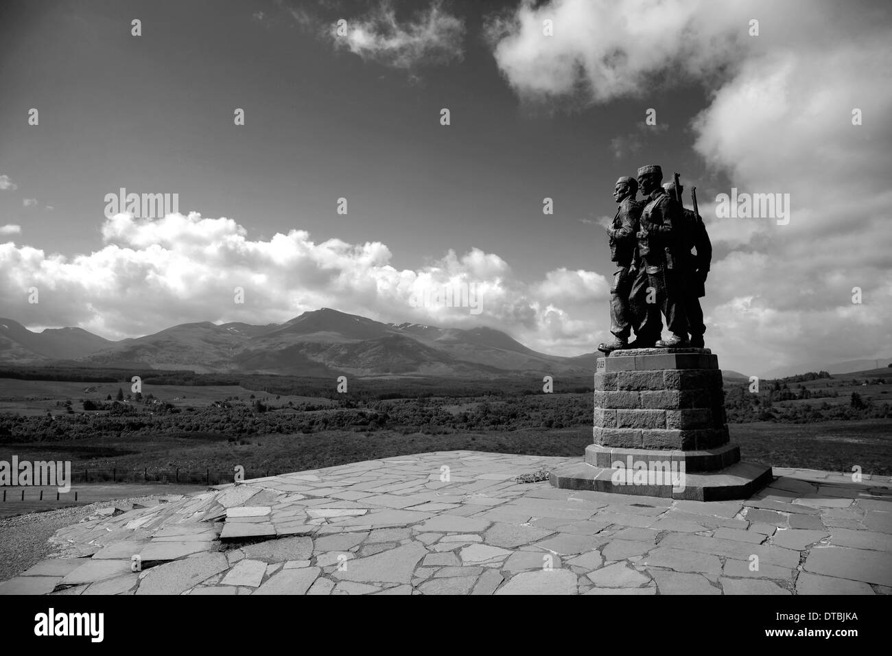 The Commando Memorial with the Ben Nevis range at the rear, Spean Bridge, Highlands of Scotland Stock Photo