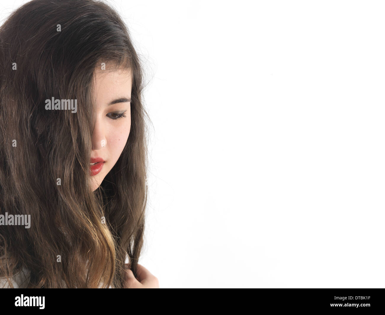 15 year old girl posing in front of camera Stock Photo