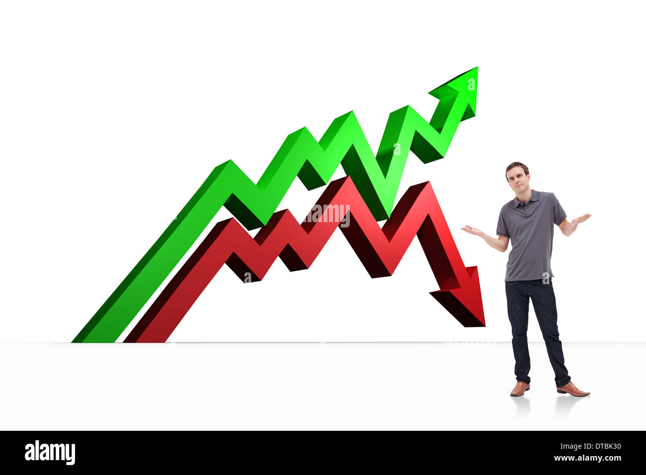 Composite image of man shrugging his shoulders Stock Photo