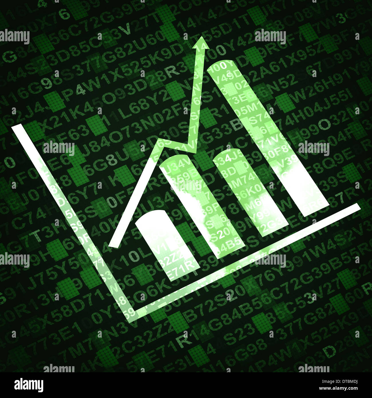 Business graph and chart with arrow going up - green background Stock ...
