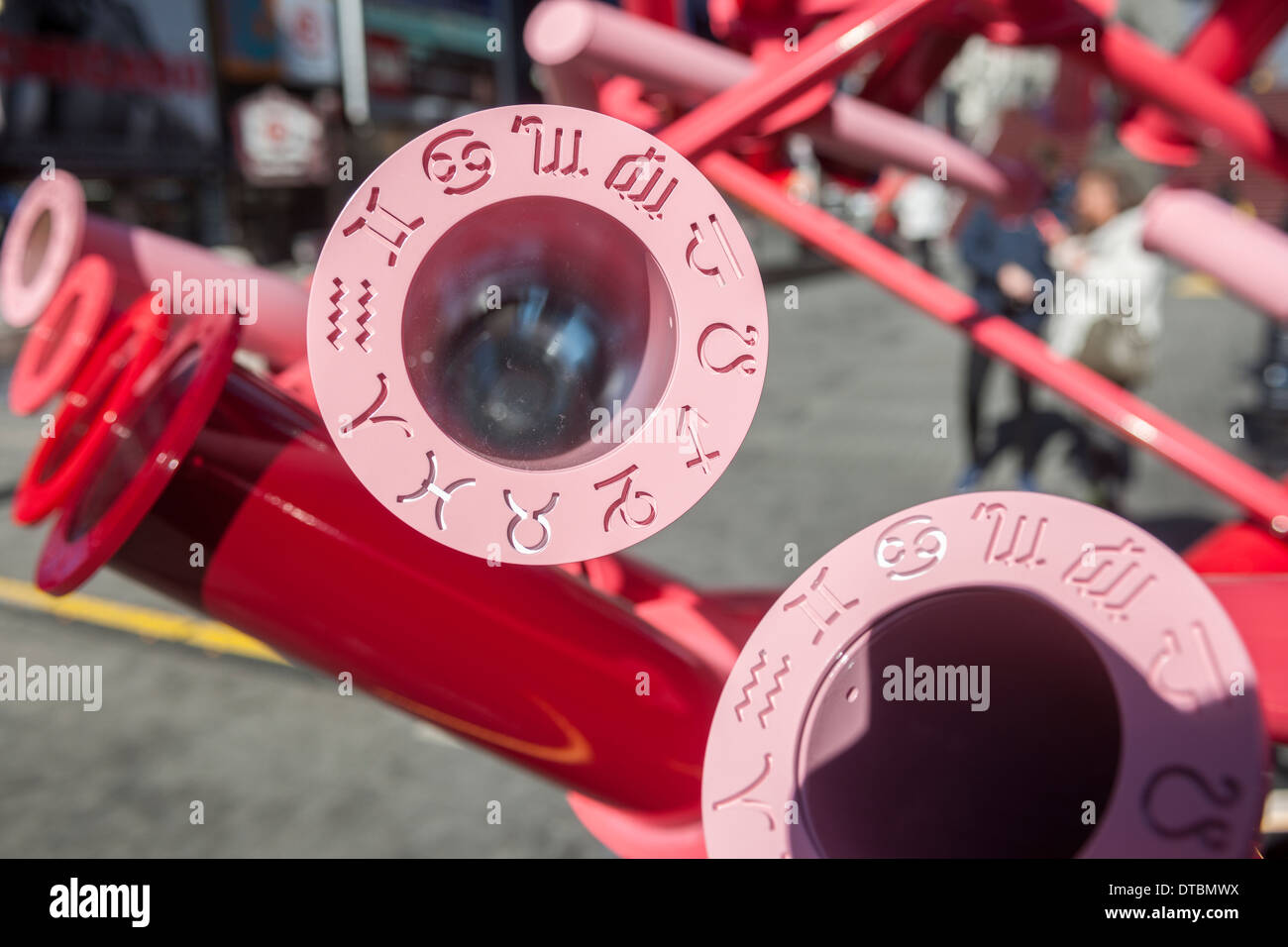 The periscopes of 'Match-Maker', created by the design studio Young Projects, in Times Square in New York Stock Photo