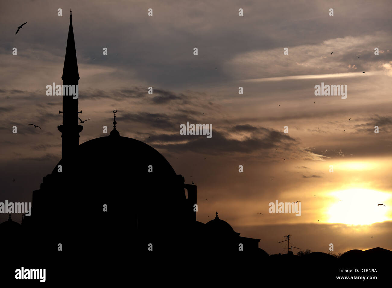 Silhouette of the Rustem Pasha Mosque Stock Photo