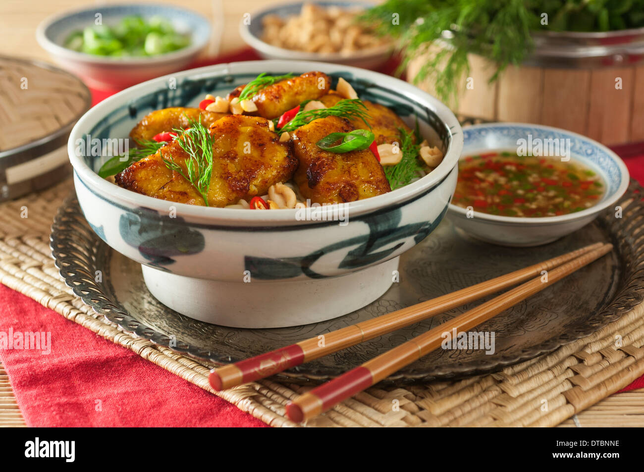 Vietnamese Fish Chả Cá pan fried with turmeric and dill Stock Photo