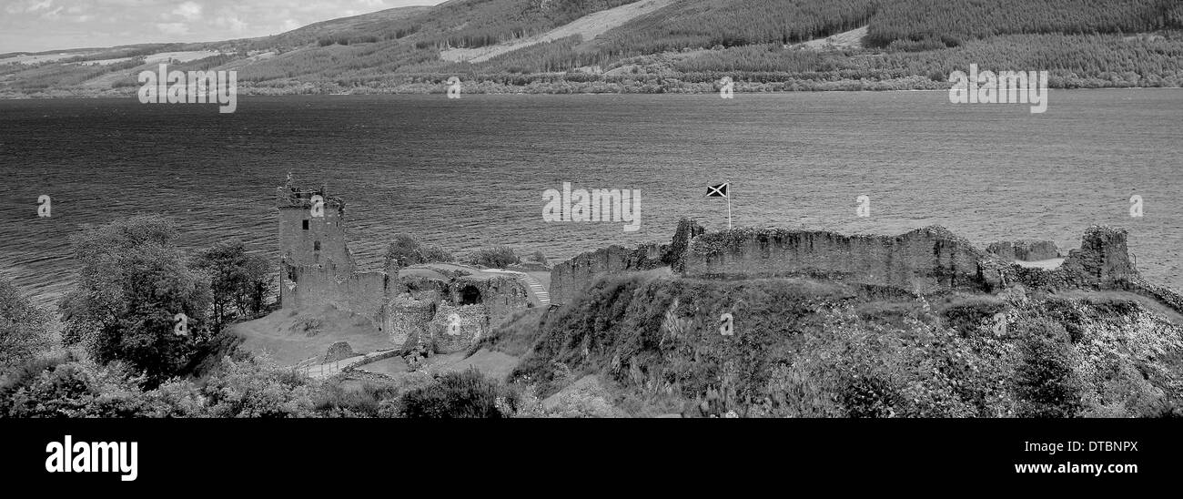Urquhart castle loch ness highlands Black and White Stock Photos