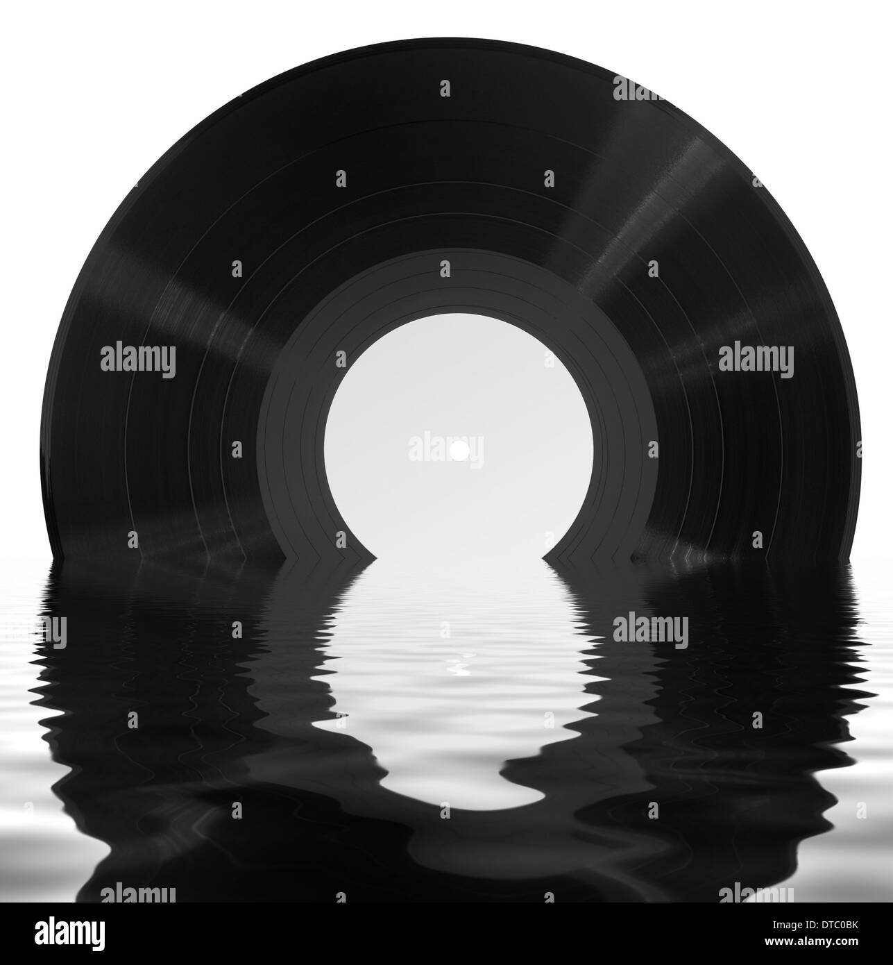 sinking record on reflective water surface in white back Stock Photo