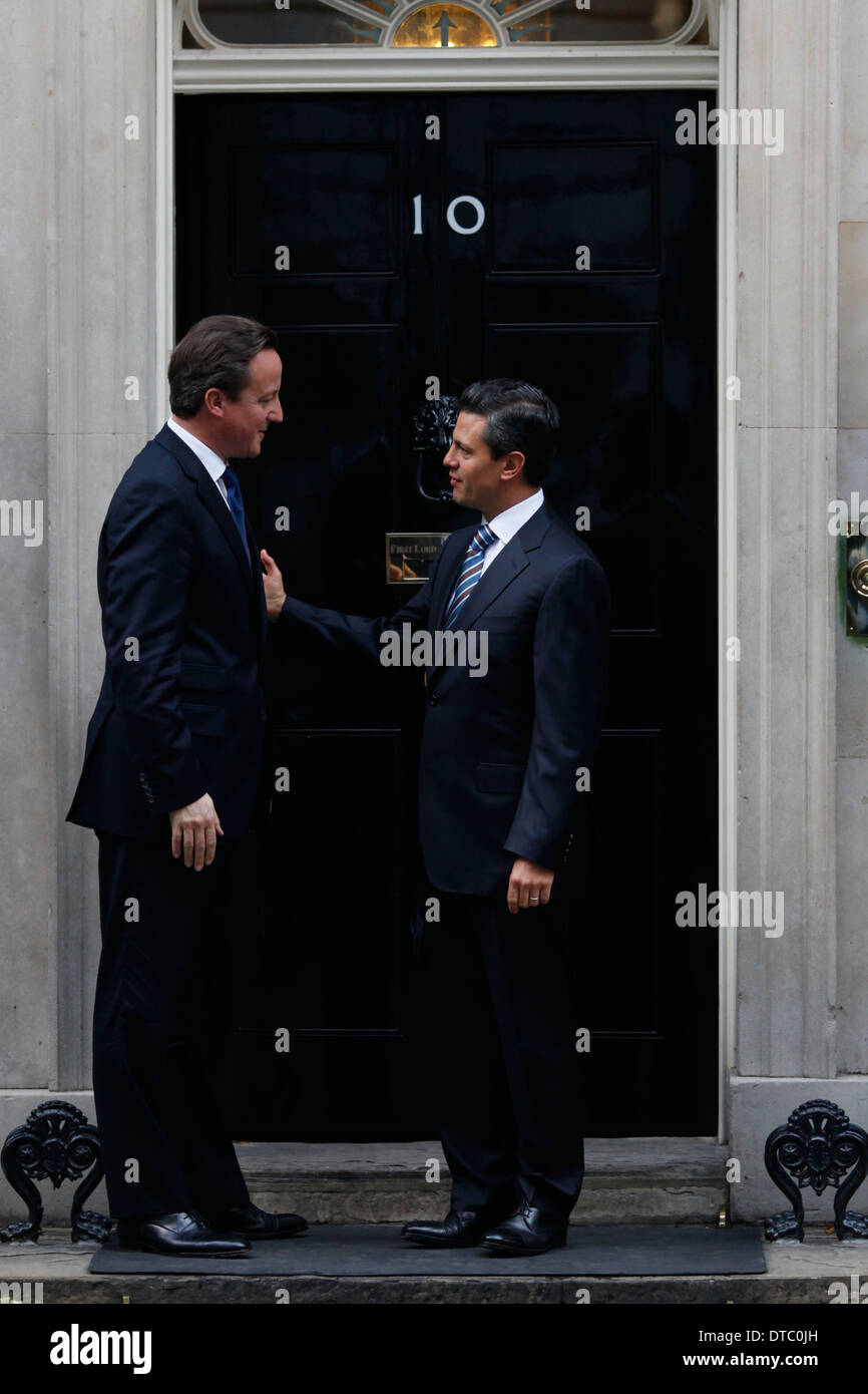 British Prime Minister David Cameron (L) greets Mexican President-elect Enrique Peña Nieto Stock Photo