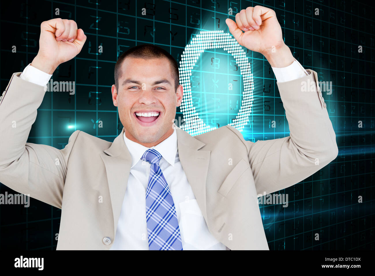 Composite image of successful businessman punching the air Stock Photo ...