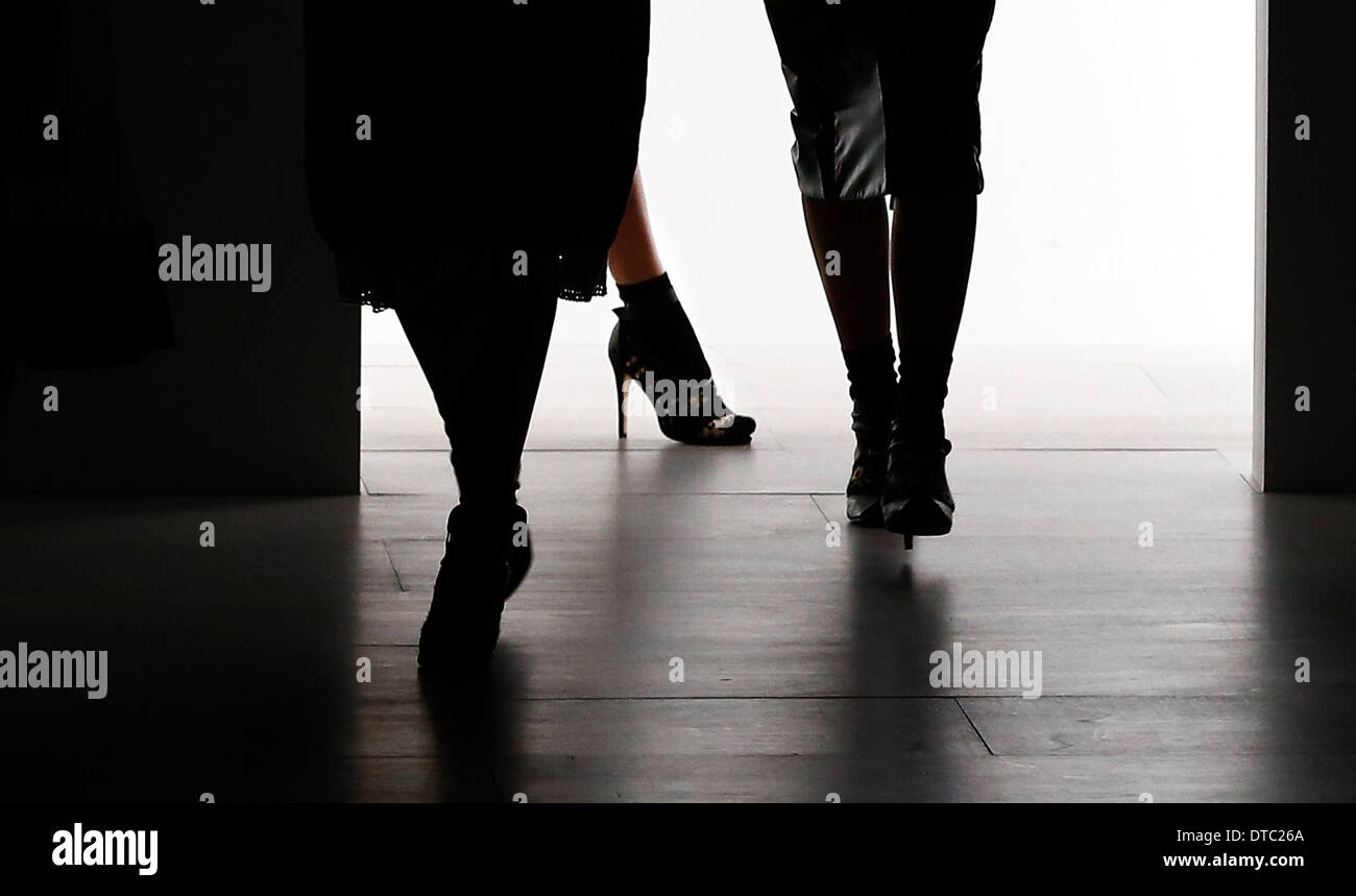 London. 14th Feb, 2014. Models present creations of Bora Aksu at the London Fashion Week 2014 in London, Feb. 14, 2014. Credit:  Yin Gang/Xinhua/Alamy Live News Stock Photo