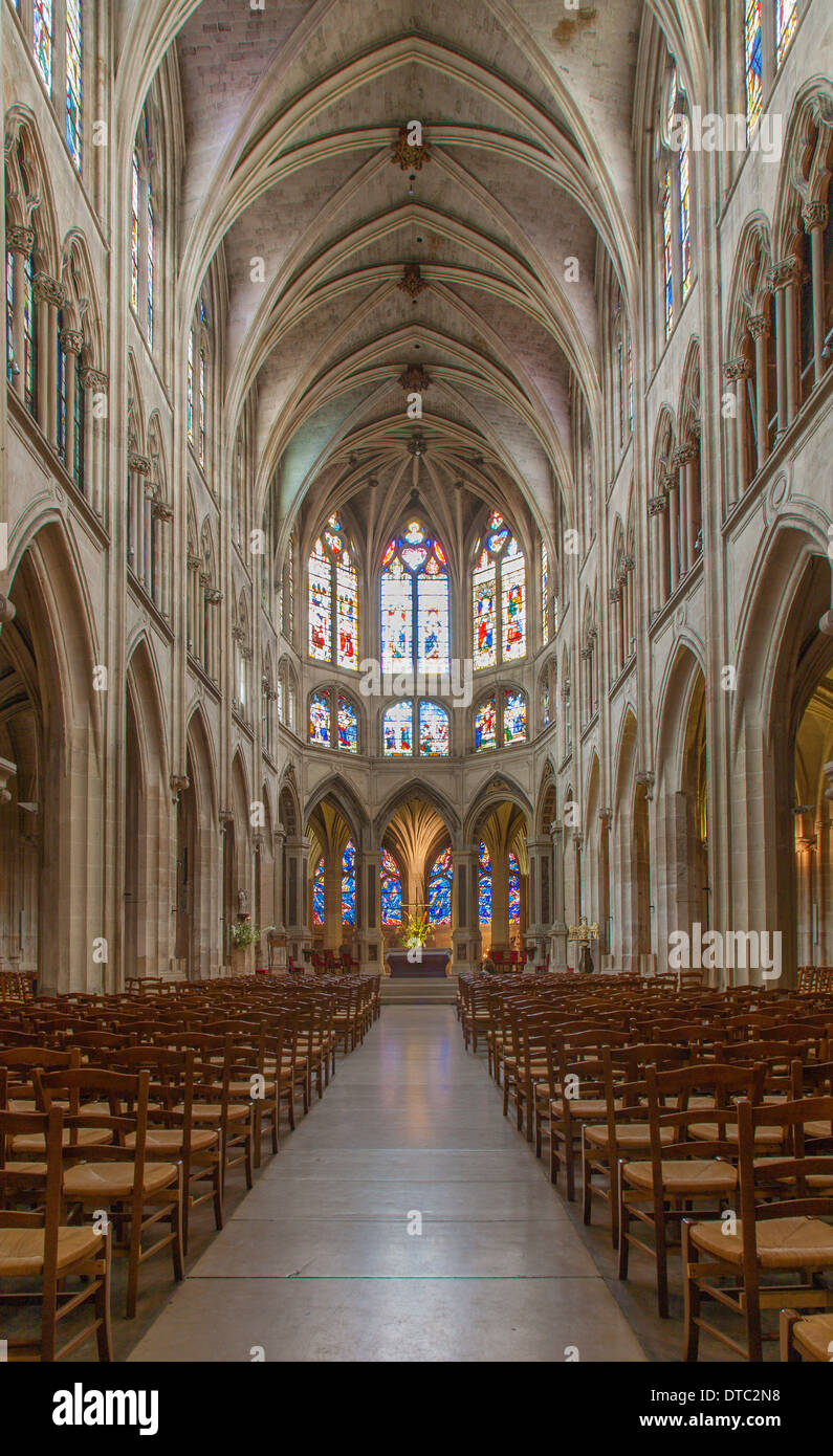 PARIS, FRANCE - JUNE 17, 2011: interior of Saint Severin gothic church Stock Photo