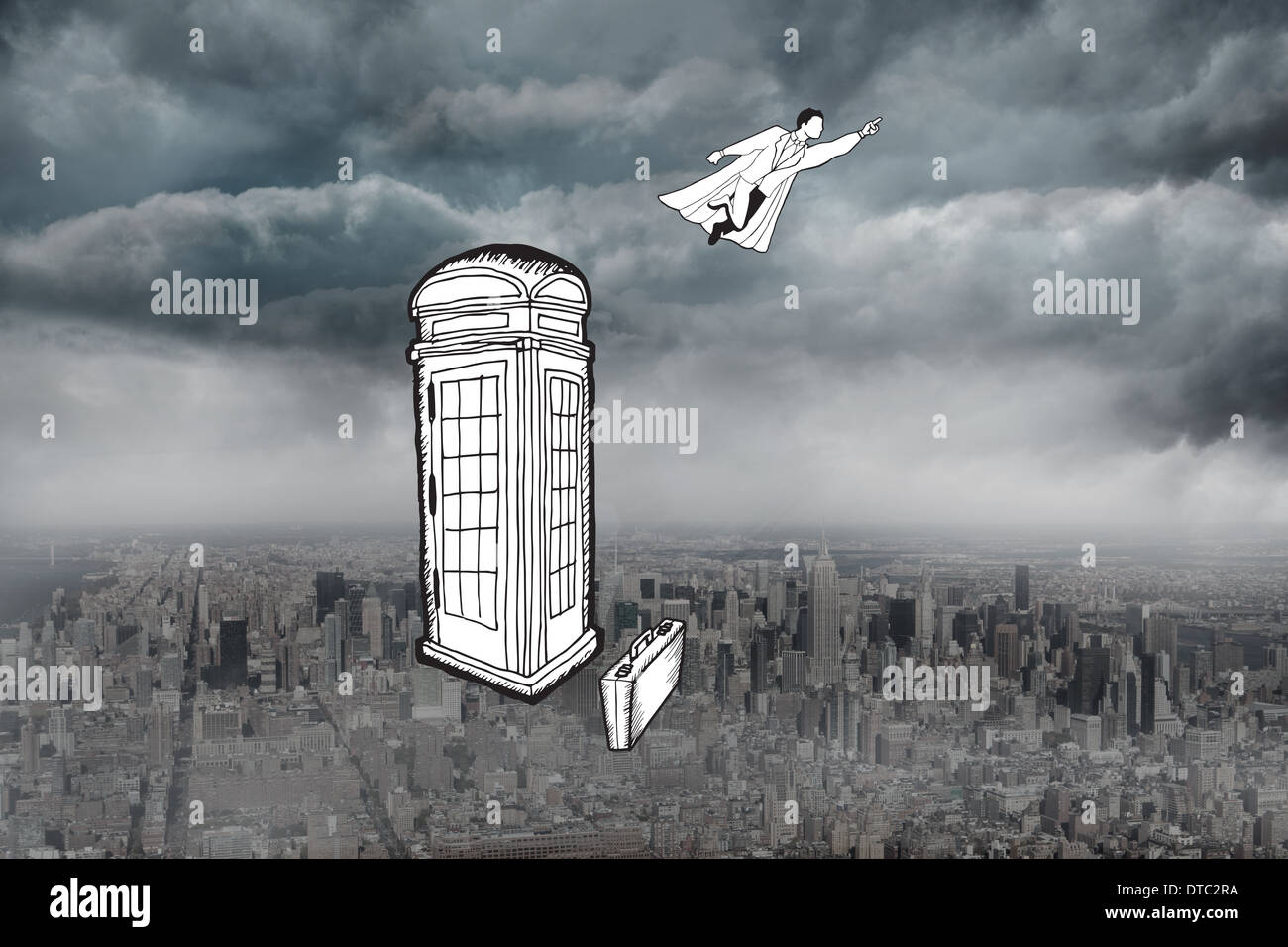 Composite image of superhero flying doodle Stock Photo