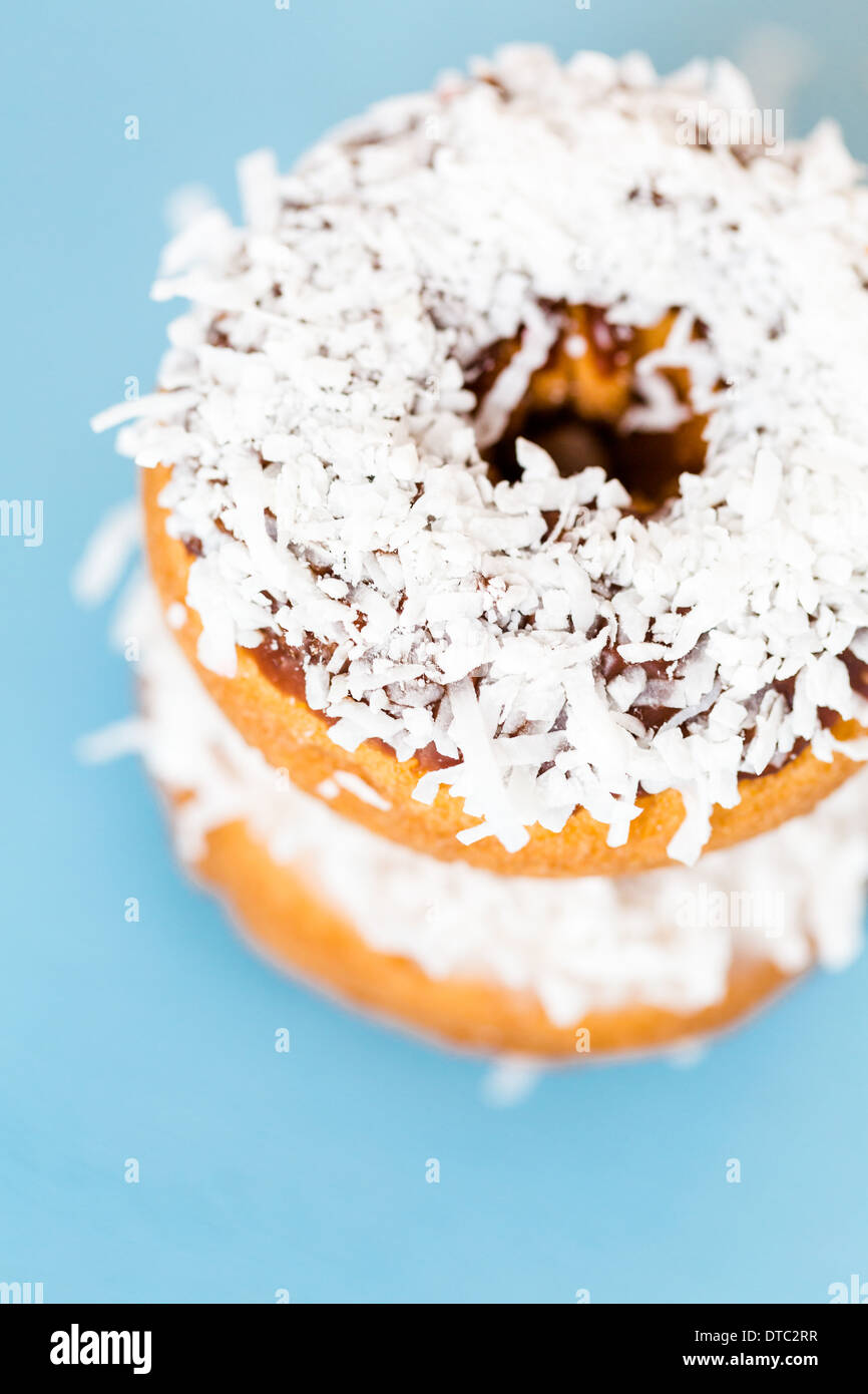 Fresh cake donuts with cocunut topping from the local bakery shop Stock