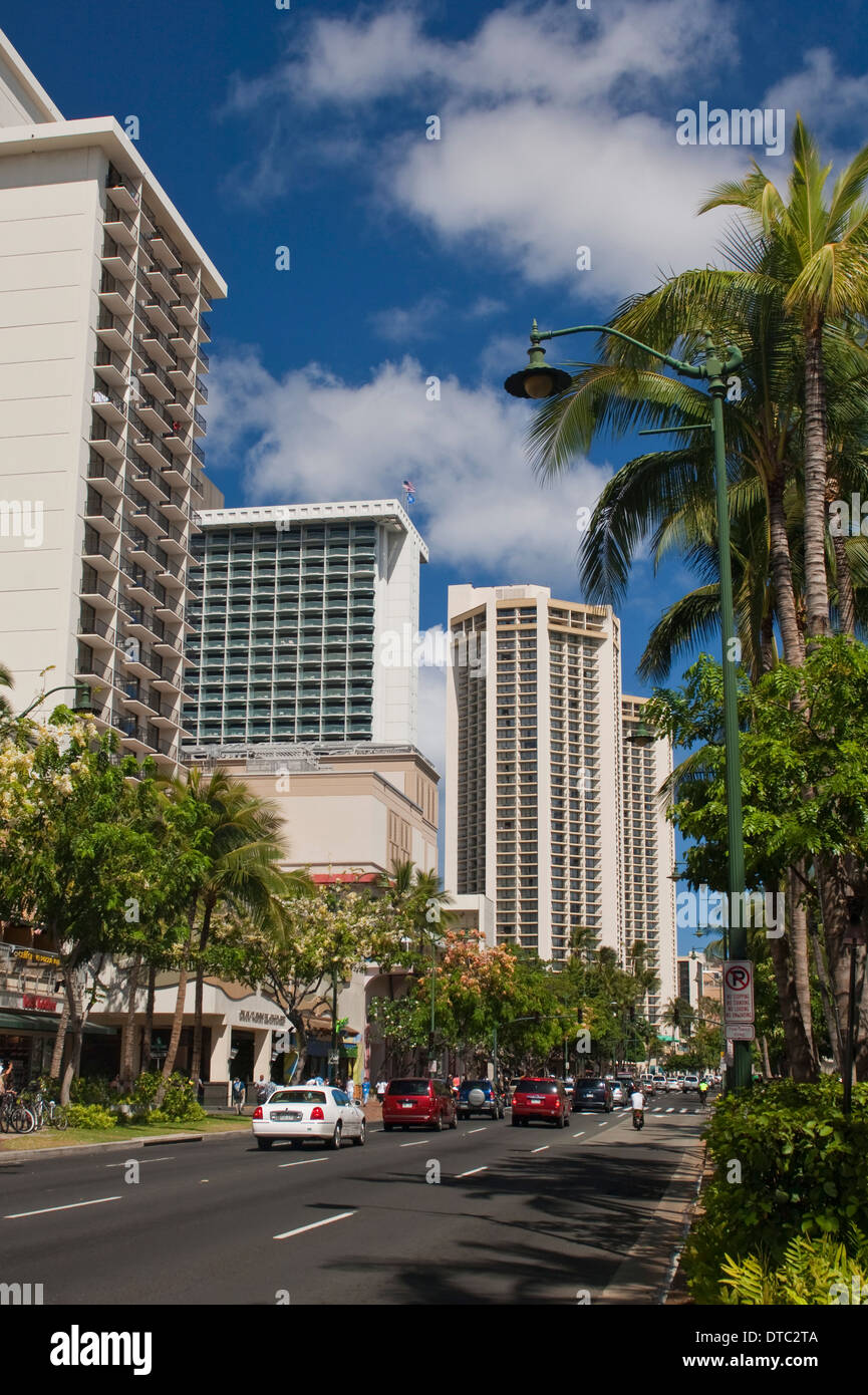 Downtown Waikiki, Honolulu, Oahu, Hawaii Stock Photo