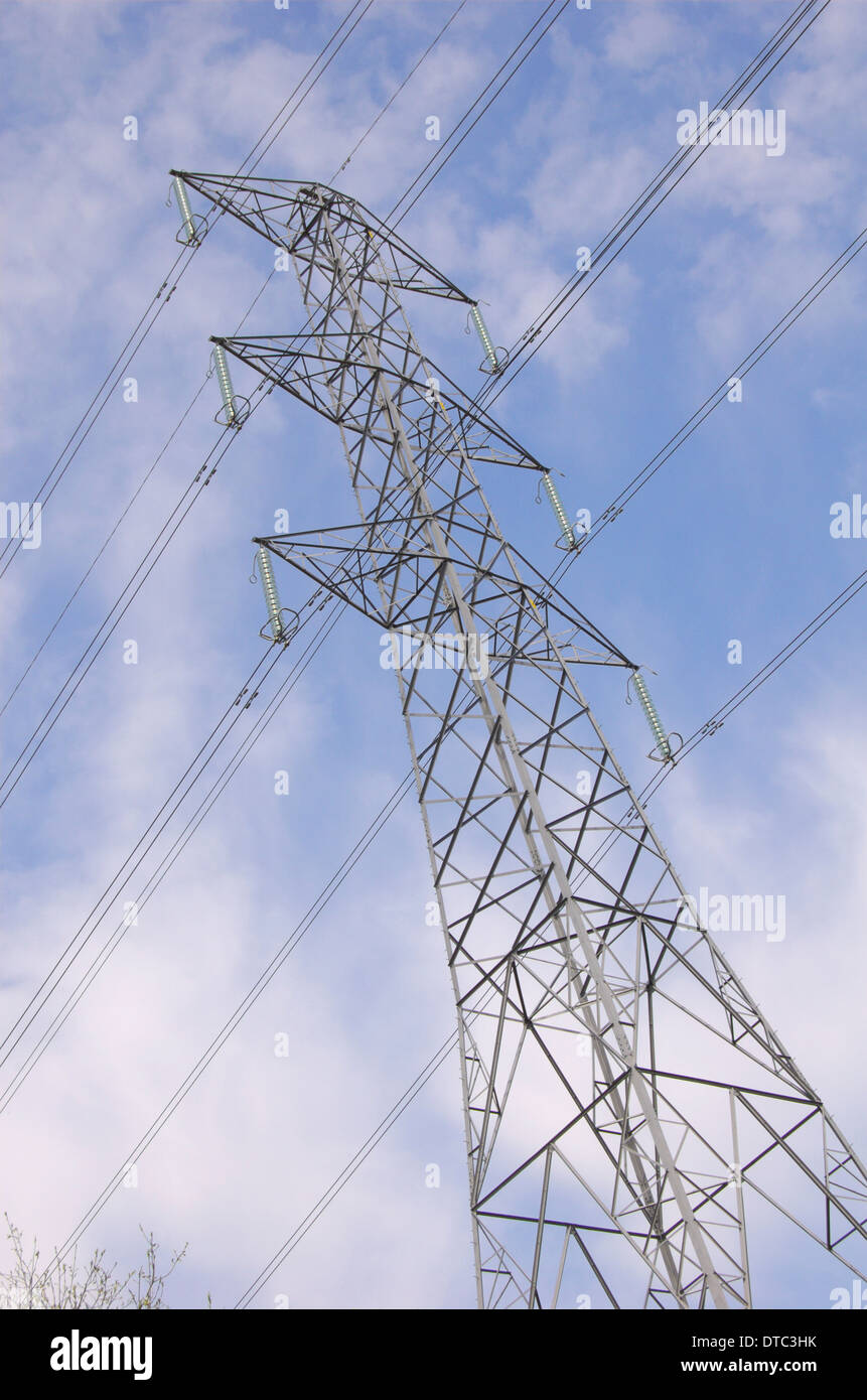 Electricity Pylon above the canal at Port Dundas in Glasgow, Scotland Stock Photo