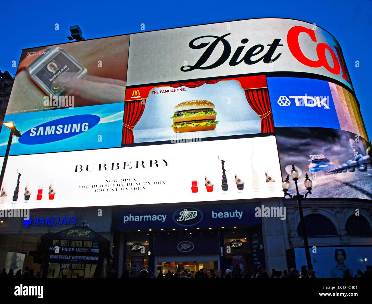 Neon billboards at Piccadilly Circus, West End, London, England, United