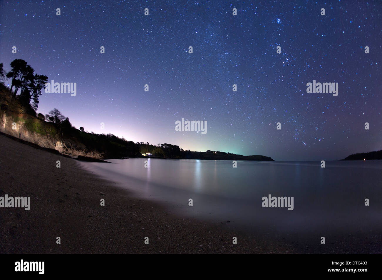 Trebah Beach at Night; with Stars; Cornwall; UK Stock Photo