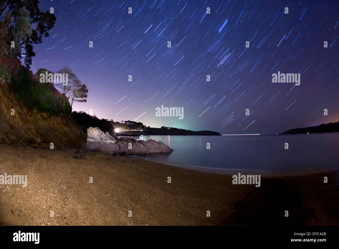 Trebah Beach at Night; with Stars; Cornwall; UK Stock Photo