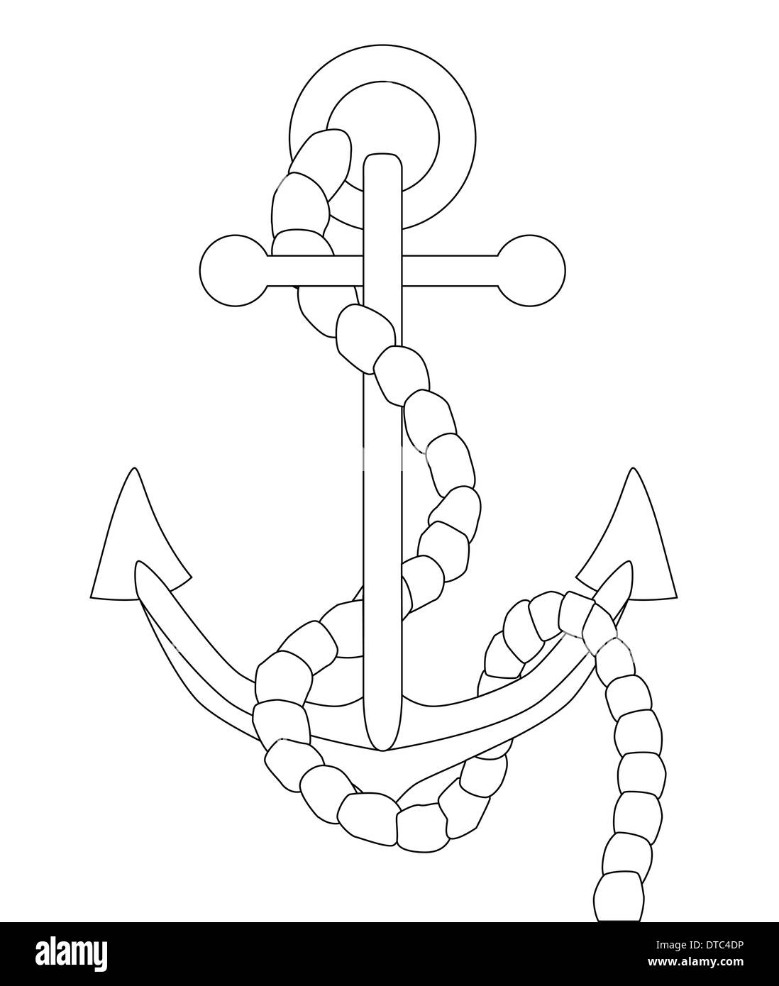A black and white outline drawing of a typical ships anchor. Stock Photo