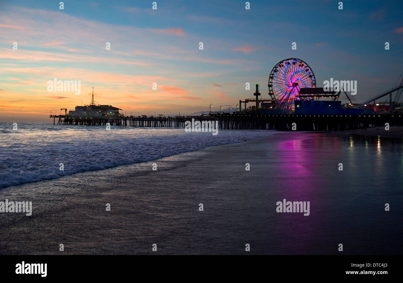 Santa Monica Pier at Sunset Stock Photo