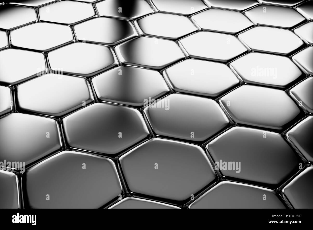 Steel hexagons flooring metal surface diagonal view shiny abstract industrial background Stock Photo
