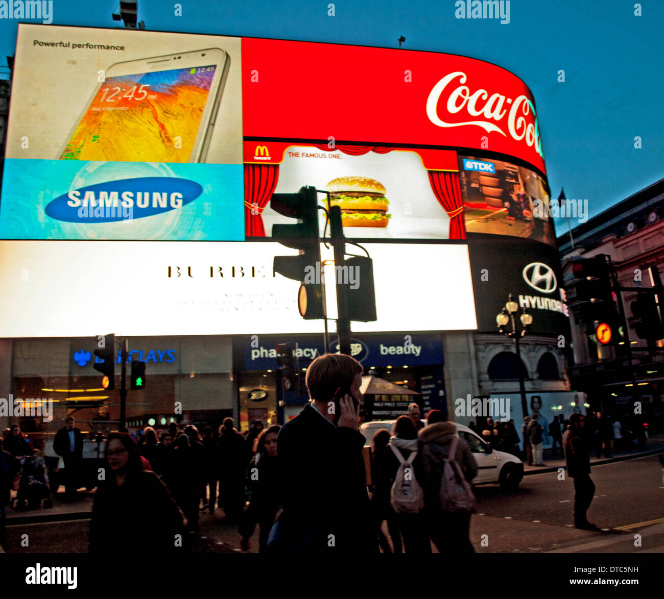 Neon billboards at Piccadilly Circus, West End, London, England, United