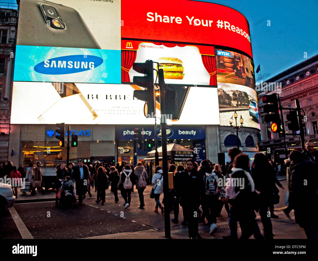 Neon billboards at Piccadilly Circus, West End, London, England, United