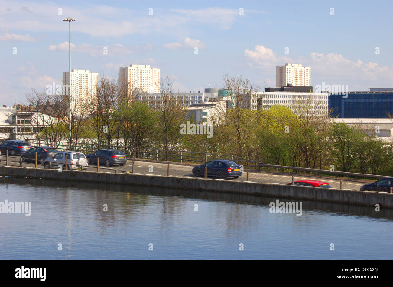 View from above the canal at Port Dundas in Glasgow, Scotland Stock