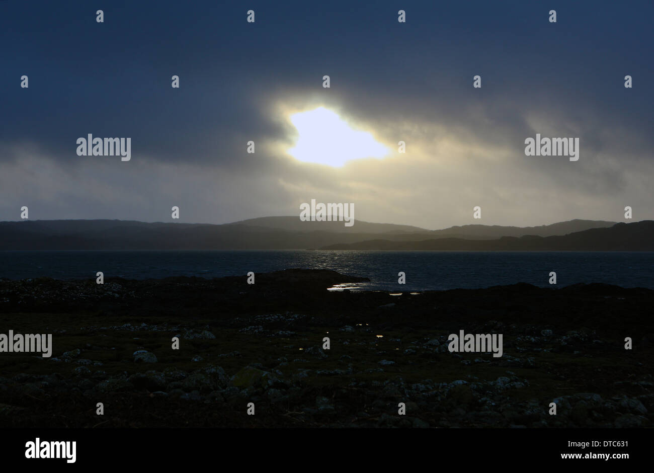 Dark wintry changeable weather over Loch Scridain on the Isle of Mull