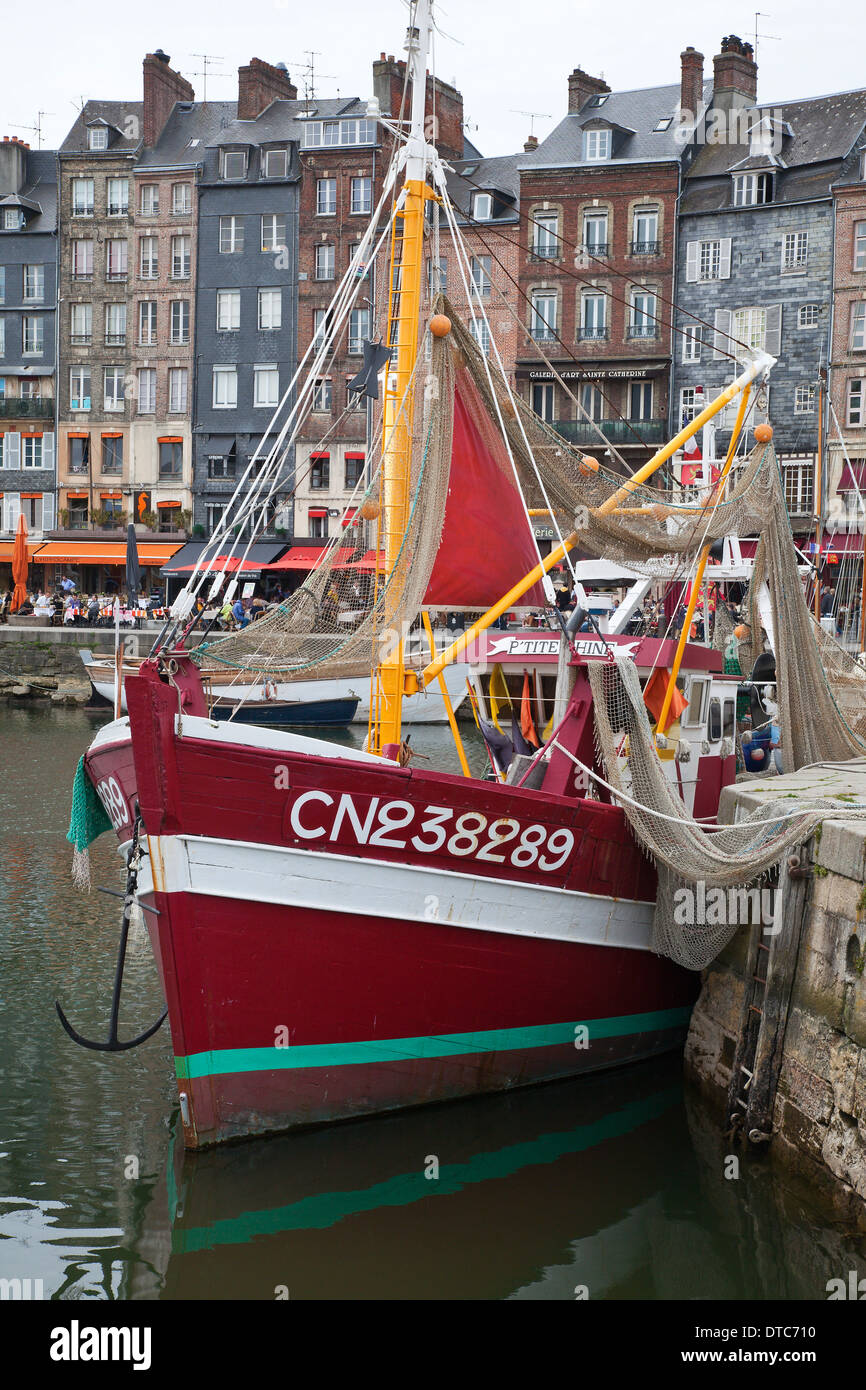 Fishing boat moored in the harbour at Honfleur, Normandy, France Stock