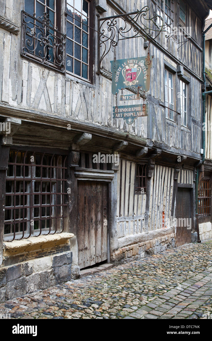 Honfleur, Normandy, France. Lane of 16th century halftimbered