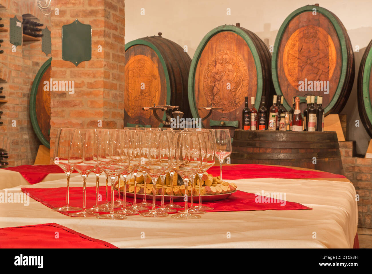 BRATISLAVA, SLOVAKIA - JANUARY 303, 2014: Interior of wine cellar of great Slovak producer. Stock Photo