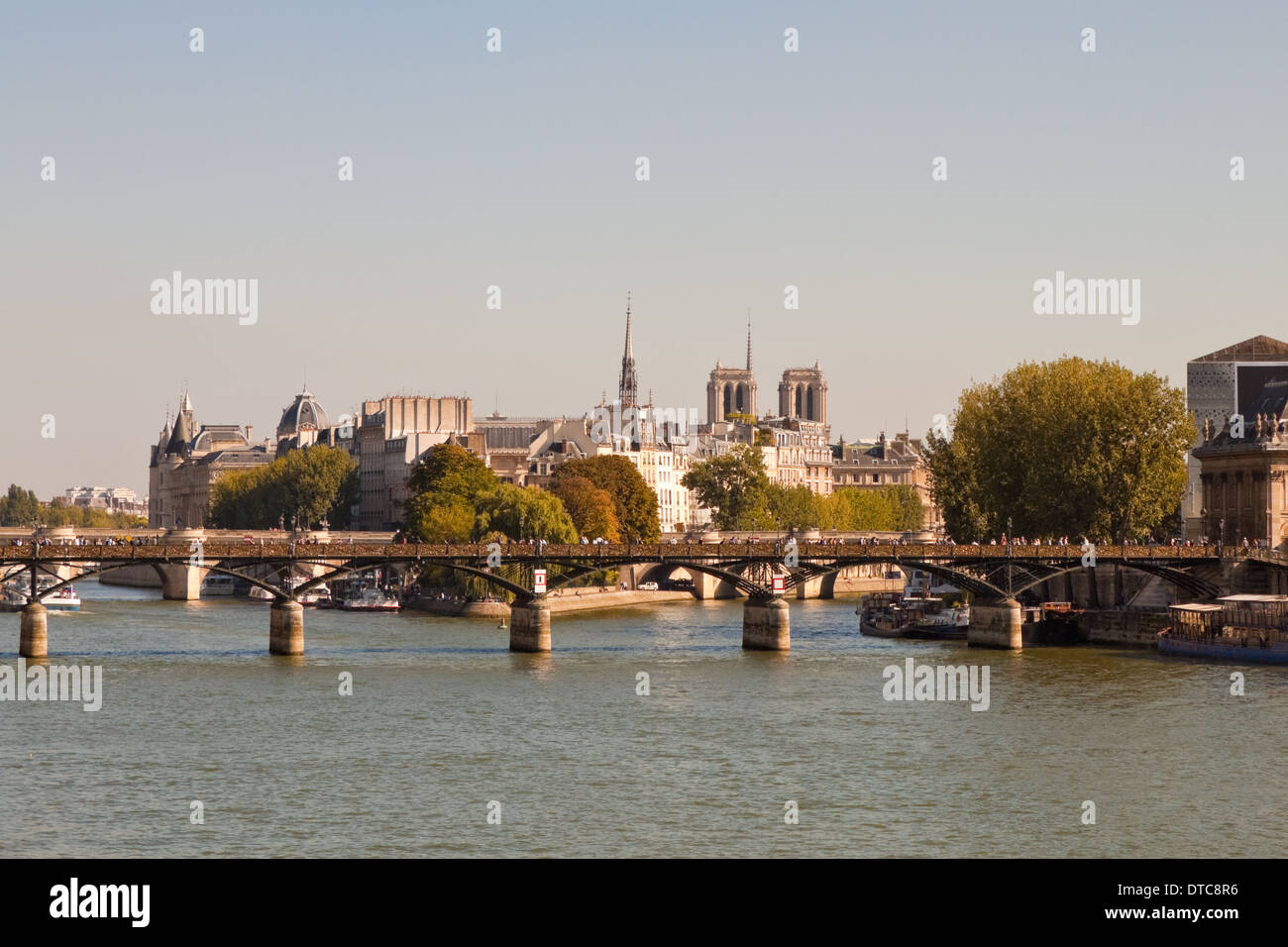 View of the Pont des Arts, Saint Louis island and Cite island over the