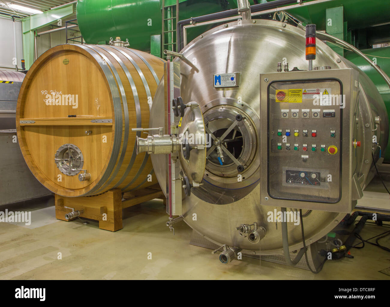 Indoor of wine manufactory of great Slovak producer. Modern engine for the fermentation. Stock Photo