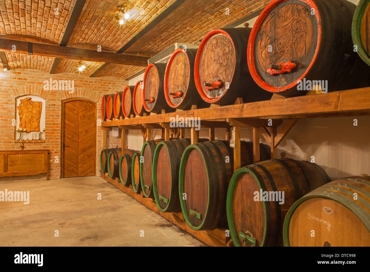 BRATISLAVA, SLOVAKIA - JANUARY 30, 2014: Interior of wine cellar of great Slovak producer. Stock Photo
