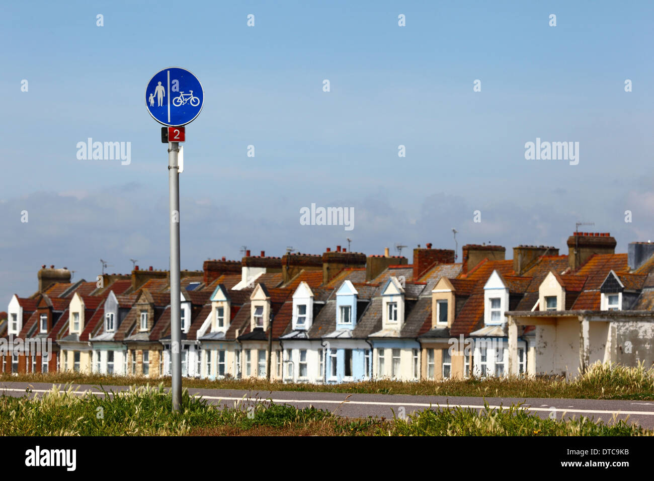 Sign on housing estate showing location of footpath and cycle lane, St Leonards on Sea, East Sussex, England Stock Photo