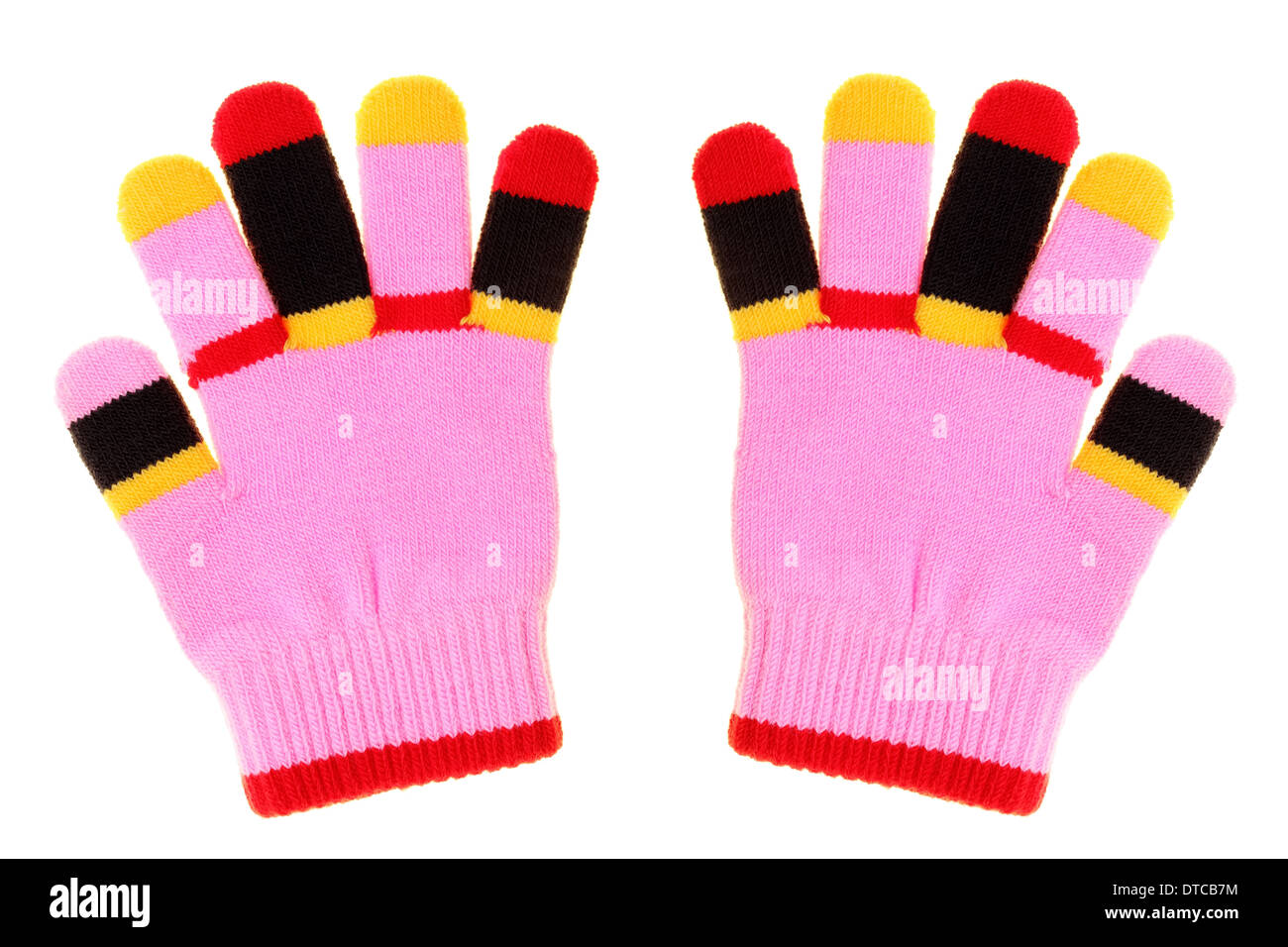 Colorful pink wool knit gloves Stock Photo