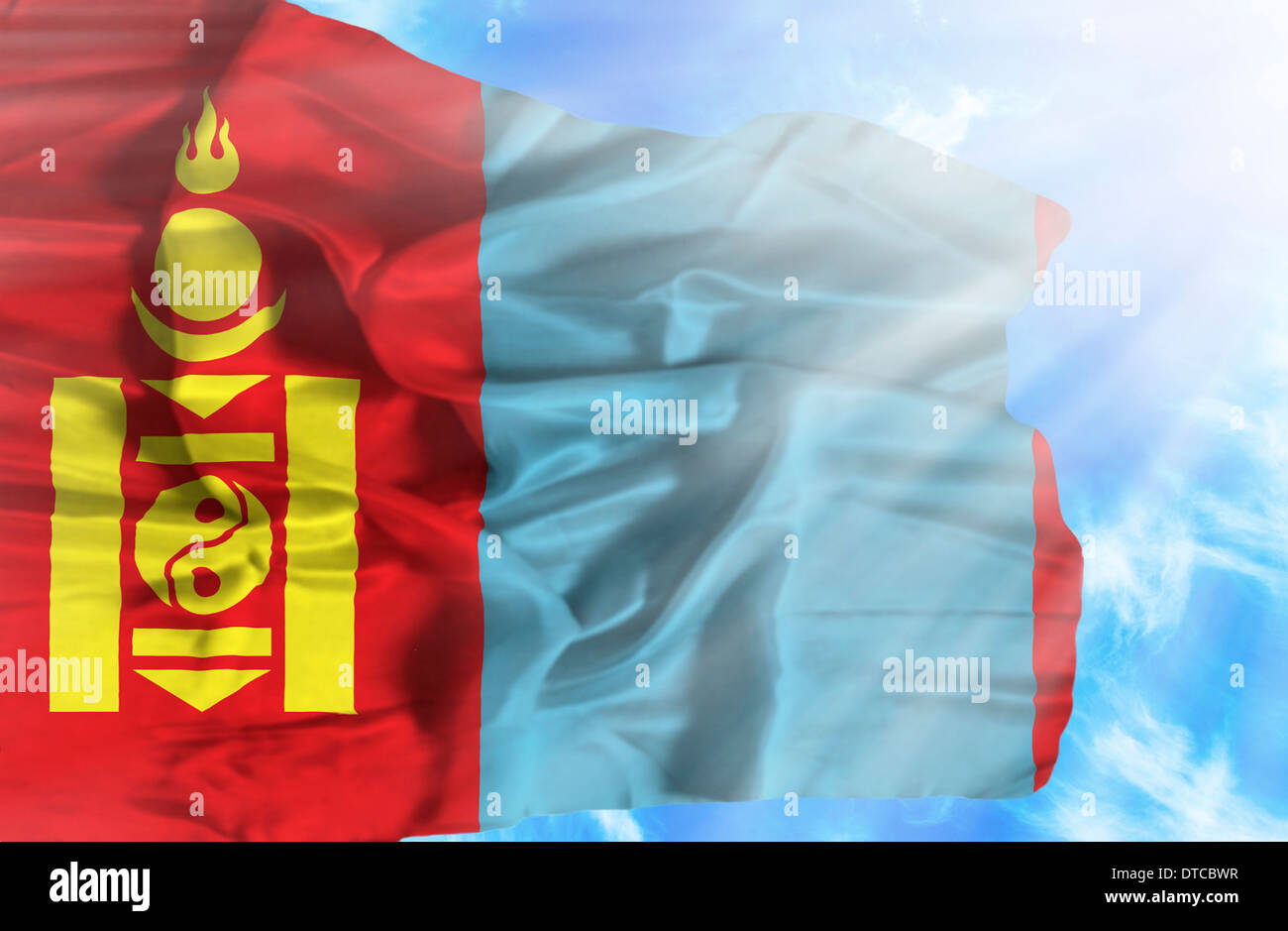 Mongolia waving flag against blue sky with sunrays Stock Photo - Alamy