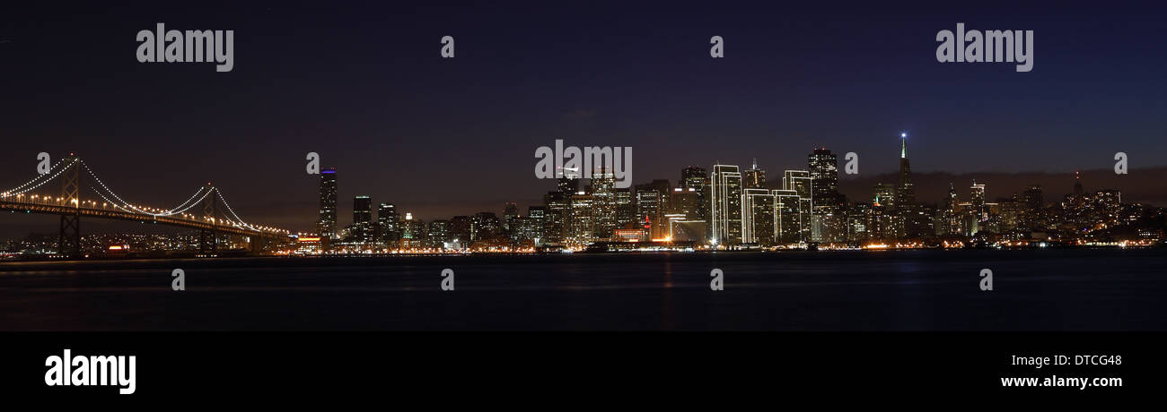 San Francisco skylines with  neon lights at night, Stock Photo