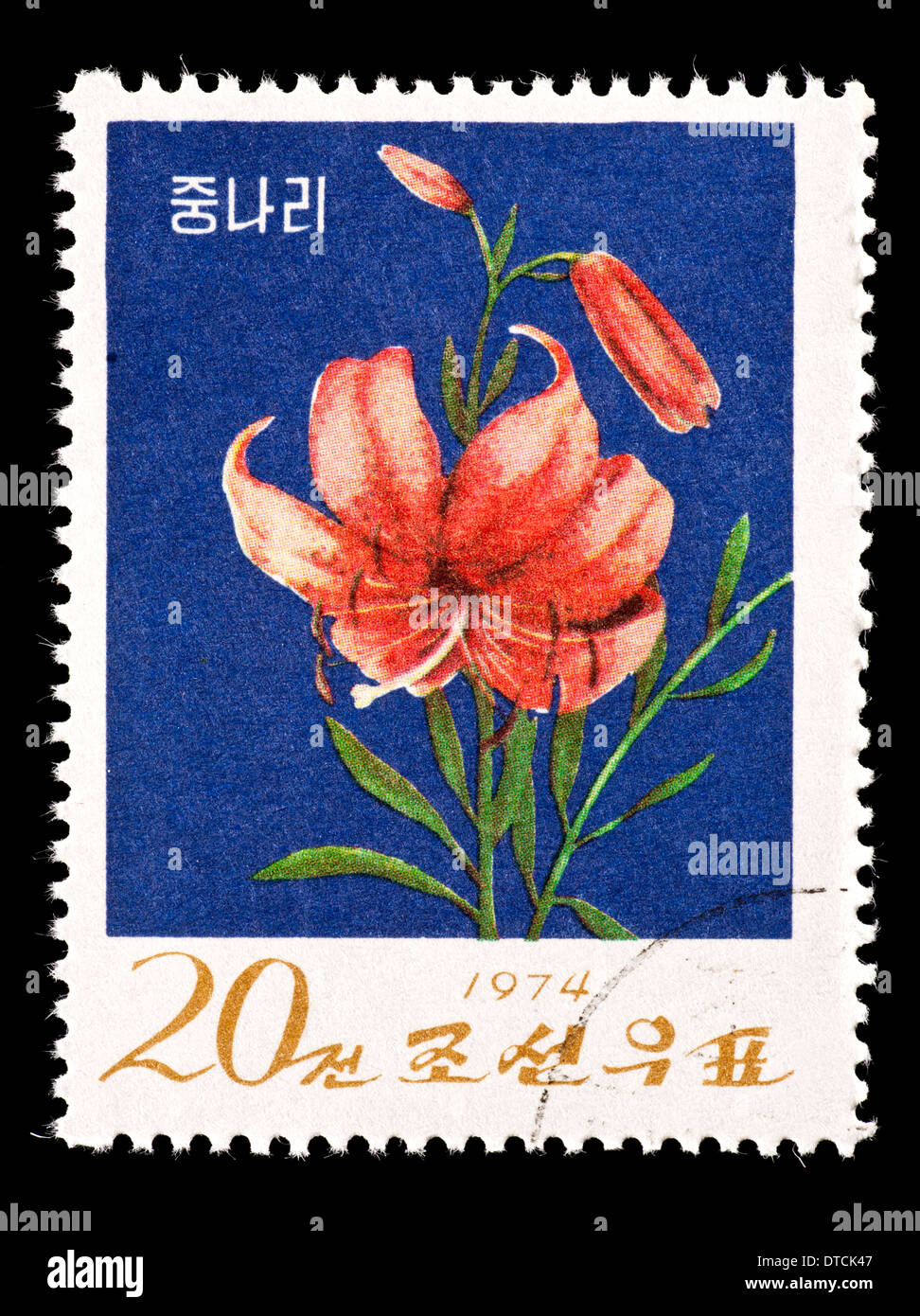 Postage stamp from North Korea depicting a tiger lily flower Stock ...
