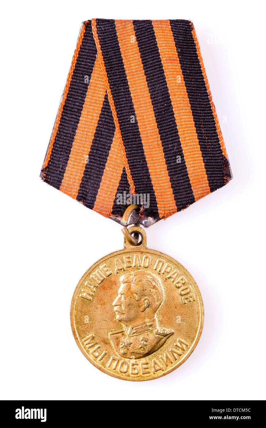 MINSK, BELARUS - FEB 06: Russian (soviet) medal for participation in the Second World War, February 06, 2014. Stock Photo