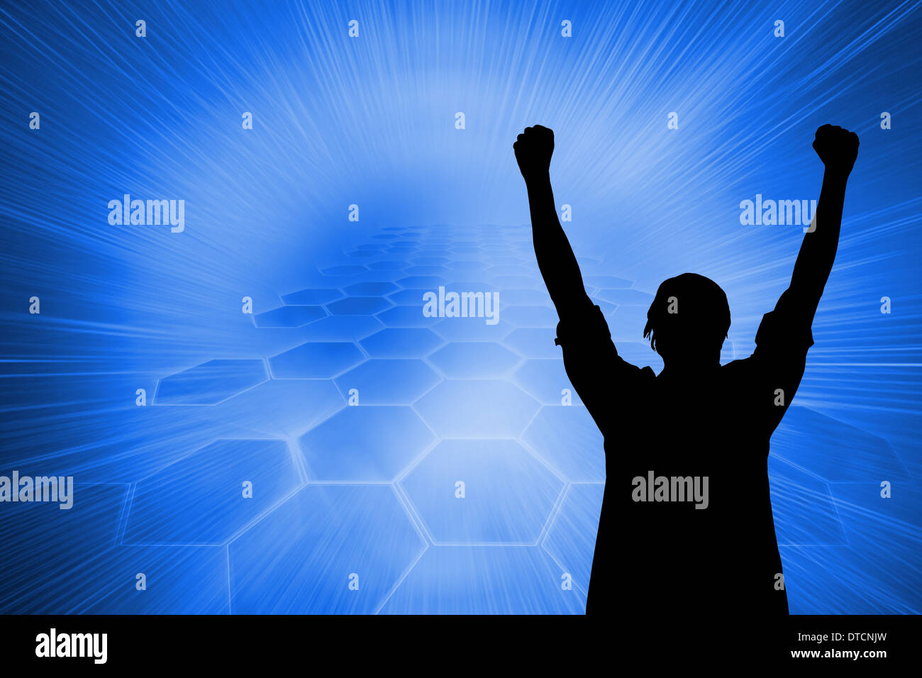 Digitally generated glowing hexagons on blue background Stock Photo - Alamy
