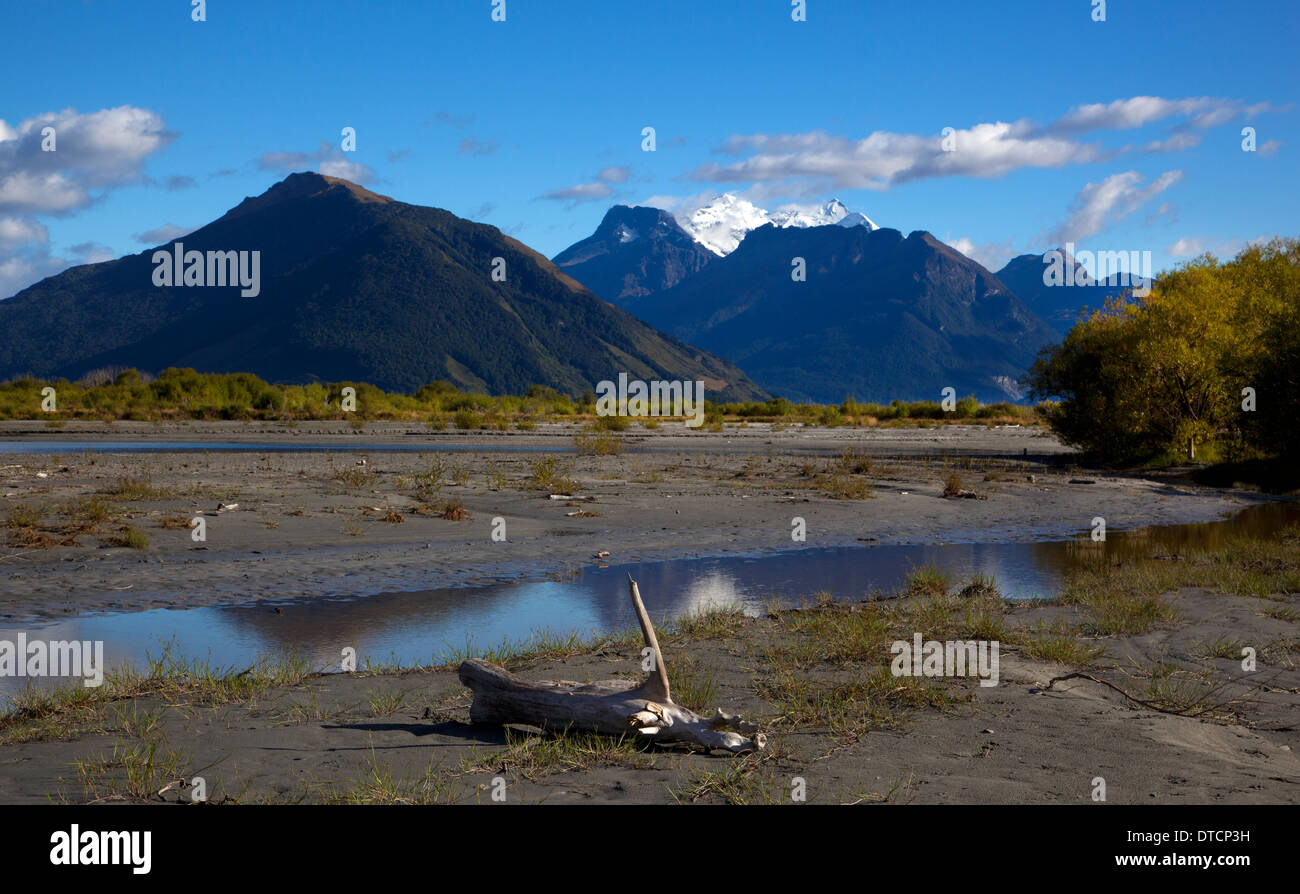 Lakeside at Glenorchy looking towards Forbes mountains, South Island, New Zealand Stock Photo