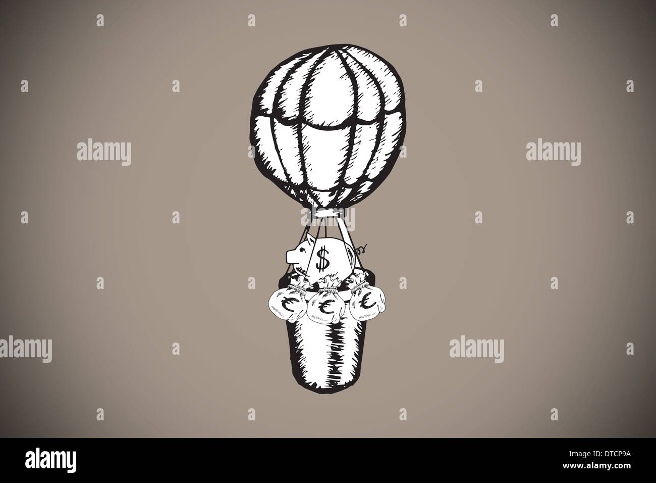 Composite image of cash in hot air balloon doodle Stock Photo