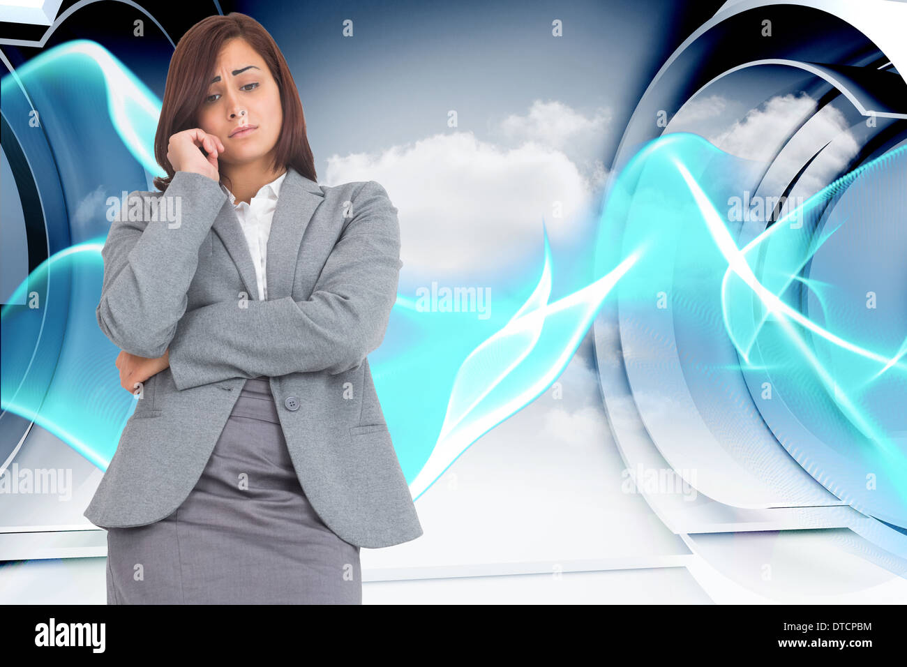 Composite image of worried businesswoman Stock Photo