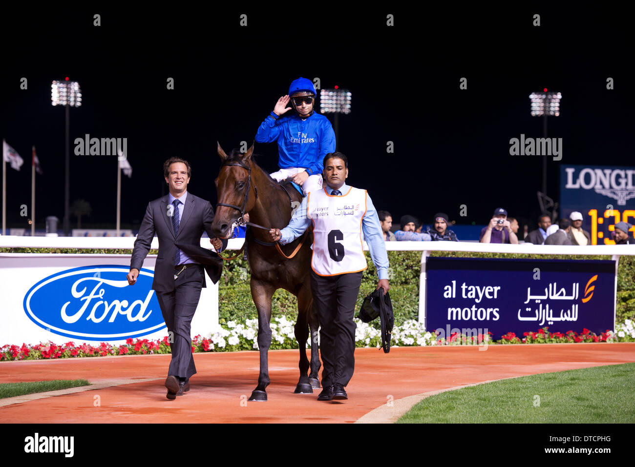 Mickael Barzalona And Long John In The Parade Ring After Winning Race 2 At Meydan Racecourse 